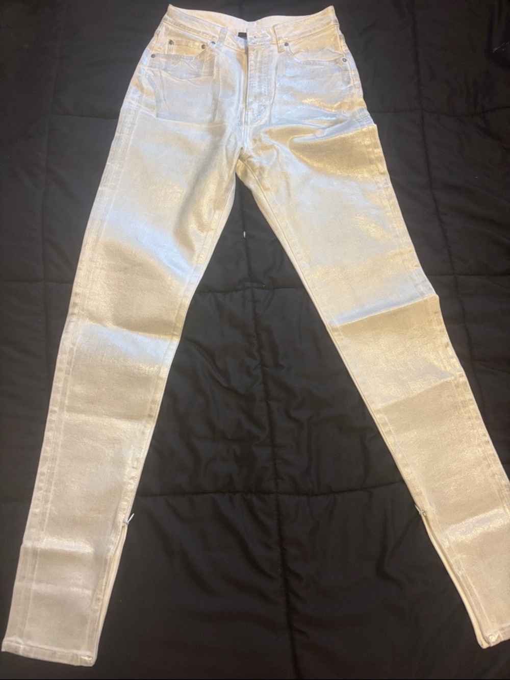 John Elliott Metallic Ivory Slim Jeans